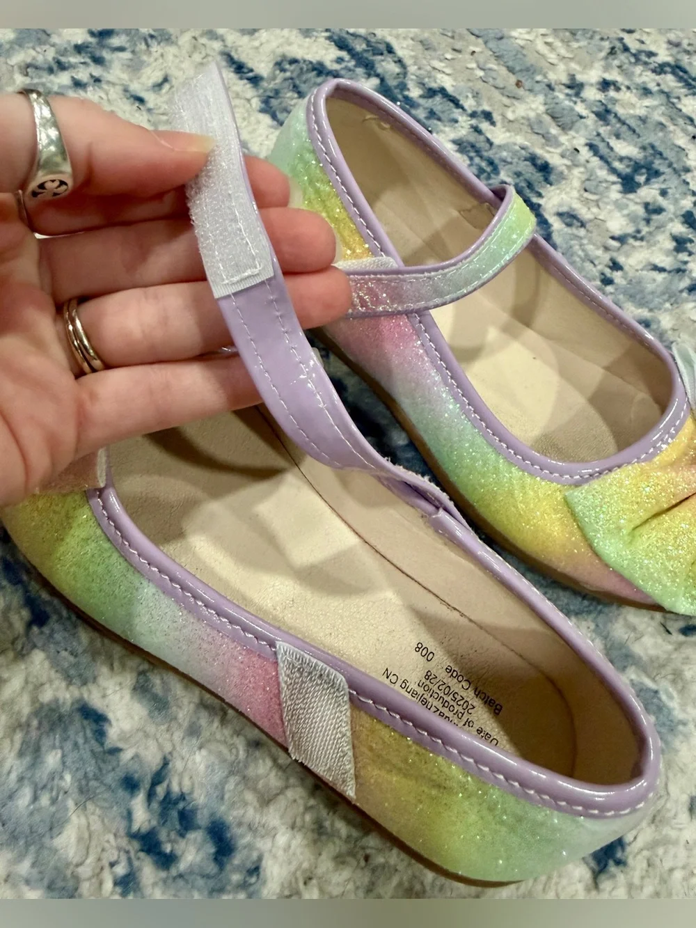 Girls' Pastel Rainbow Glitter Mary Jane Dress Shoes with Bow